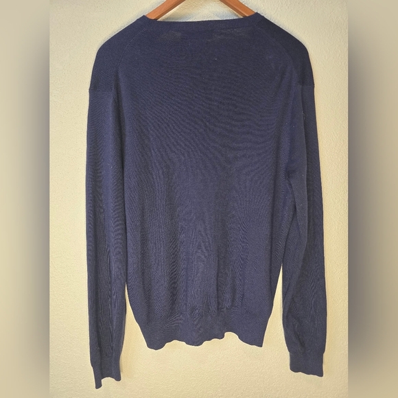 Polo Ralph Lauren Mens V-Neck Sweater Size Med  100% Pima Cotton Navy Blue Logo - Picture 8 of 9